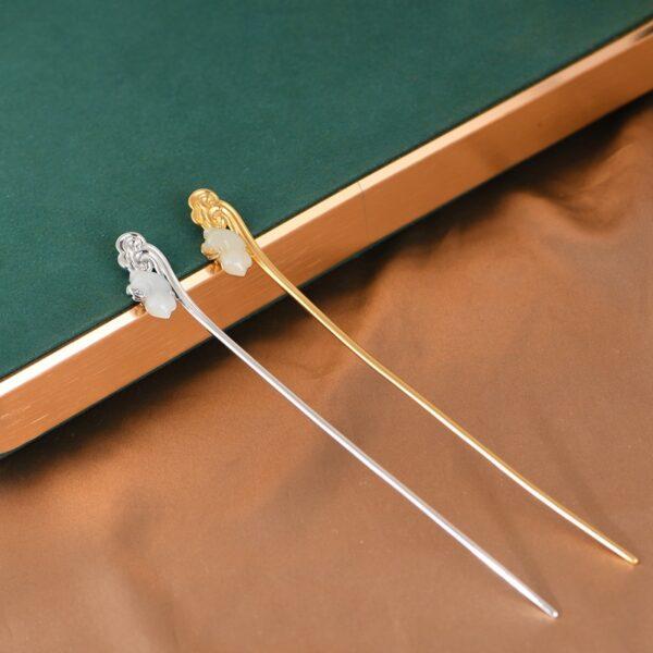 Nephrite jade rabbit shape s925 sterling silver hairpin, hair stick