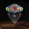 cloisonne peony flower s925 sterling silver tassel hair clip