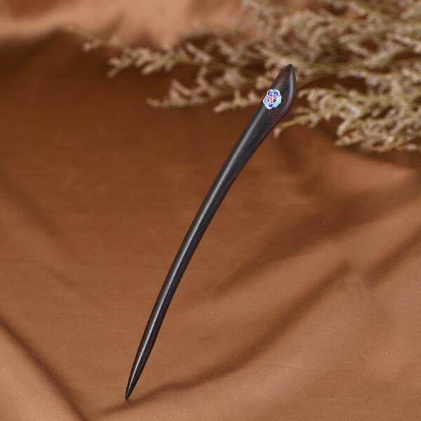 s925 sterling silver blue enamel flower black sandalwood hairpin, hair stick