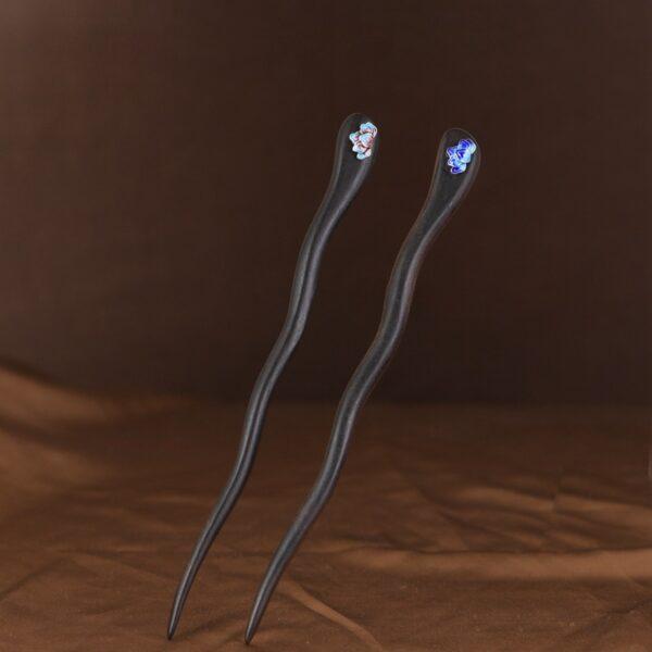 s925 sterling silver blue enamel lotus flower black sandalwood hairpin, hair stick