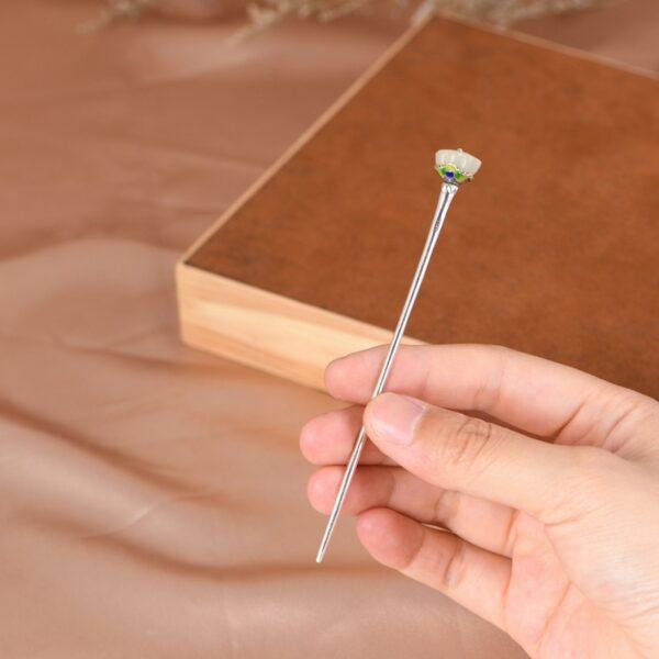 fine nephrite jade lotus flower s925 sterling silver hairpin, hair stick