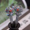 cloisonne peony flower shape s925 sterling silver hairpin, hair stick