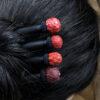 nice flower pattern round cinnabar bead wood hairpin, hair stick