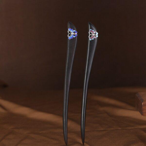 s925 sterling silver enamel butterfly black sandalwood hairpin, hair stick