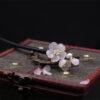 fine rose quartz and red agate flower wood hairpin, hair stick