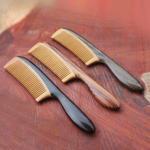 simple smooth wood comb, with handle comb