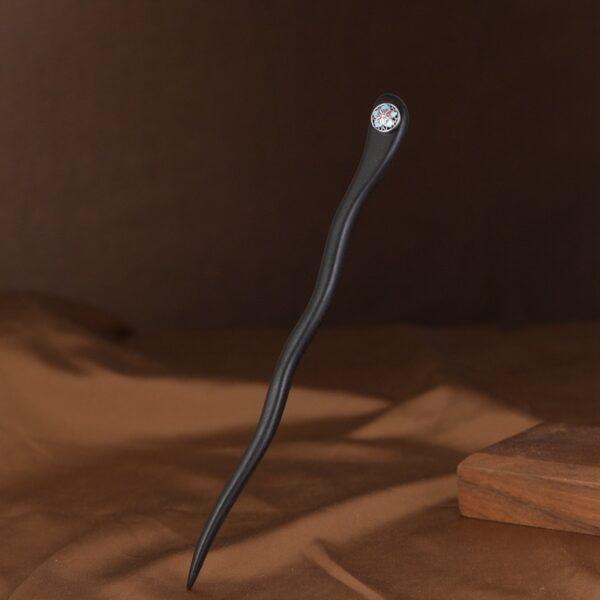 s925 sterling silver enamel flower black sandalwood hairpin, hair stick