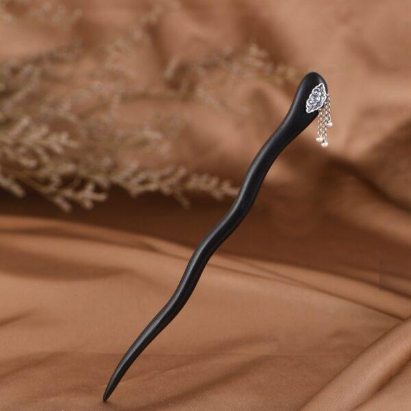 s925 sterling silver cloud black sandalwood tassel hairpin, hair stick