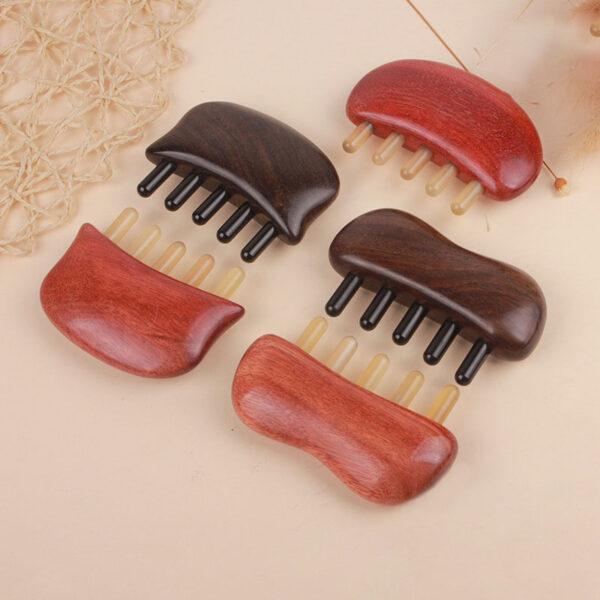 fine crafted smooth wood and horn scalp massage comb