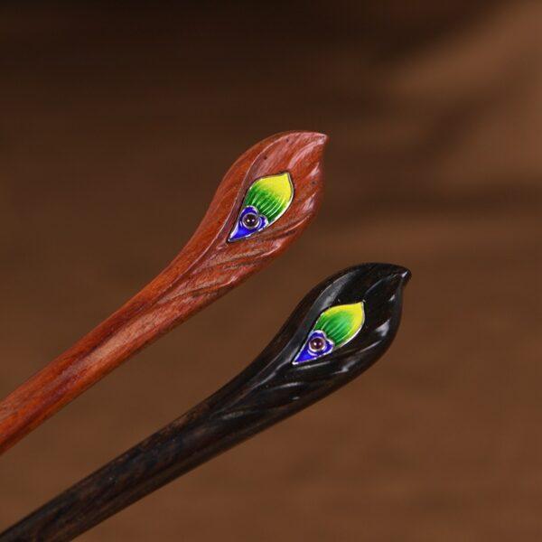 s925 sterling silver enamel flower petal wood hairpin, hair stick