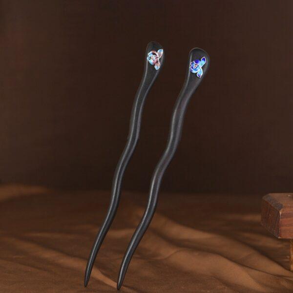 s925 sterling silver enamel lotus flower black sandalwood hairpin, hair stick