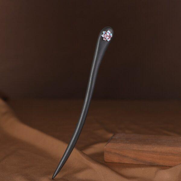 s925 sterling silver enamel lotus flower black sandalwood hairpin, hair stick