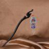 s925 sterling silver enamel buttefly red agate tassel wood hairpin, hair stick