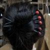 round cinnabar bead short wood hairpin, hair stick