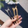 two prong cat shape wood hairpin, hair fork