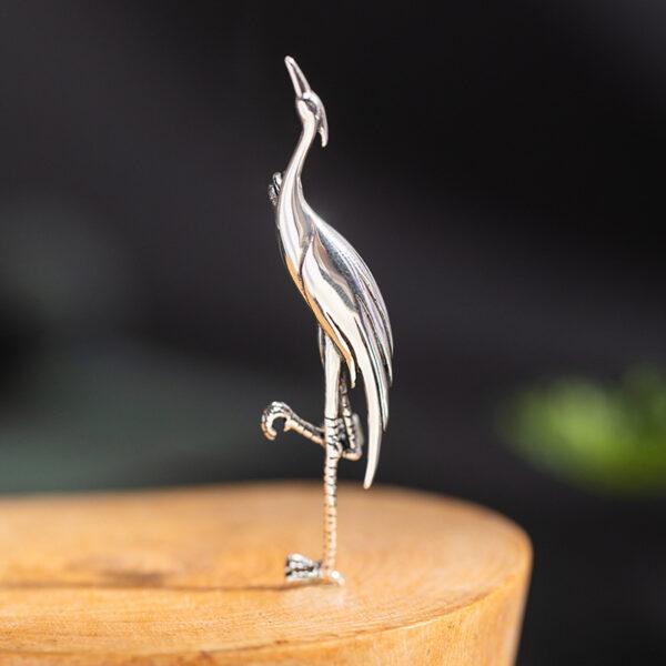 retro crane shape s925 sterling silver brooch