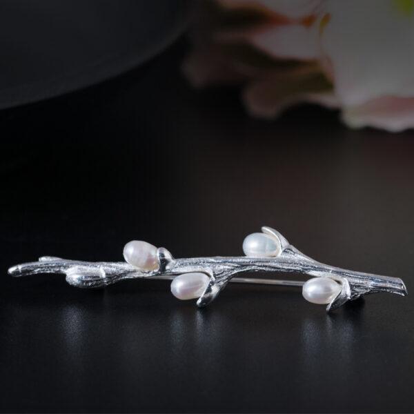 nice pearl flower branch shape s925 sterling silver brooch