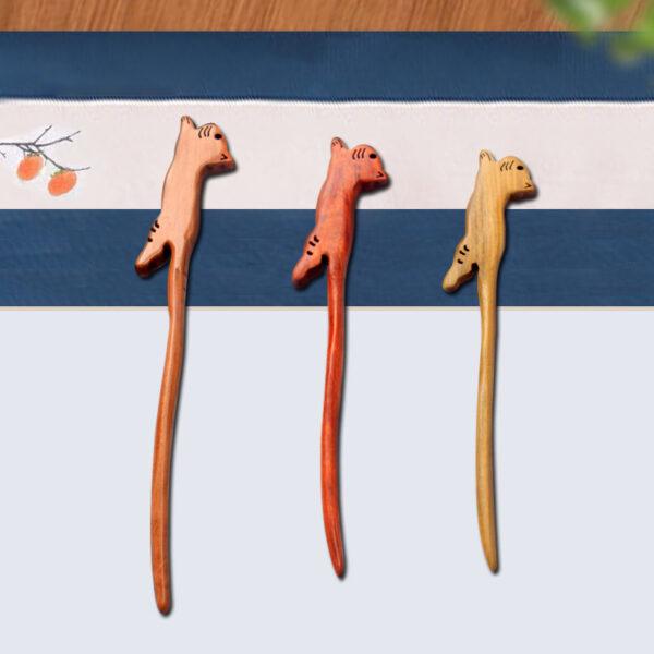 cute cat shape wood hairpin, wood hair stick