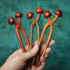 cute mushroom shape two pronged wood hairpin, hair fork