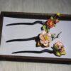 nice pink velvet flowers wood hairpin, hair stick