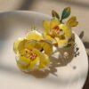 nice hollow yellow silk flowers multi pronged hairpin, hair fork