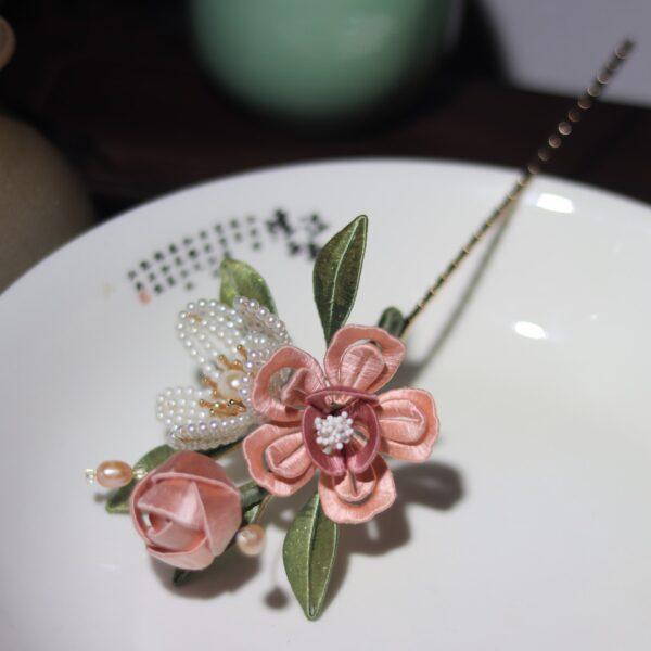 nice pink silk flowers hairpin, hair stick