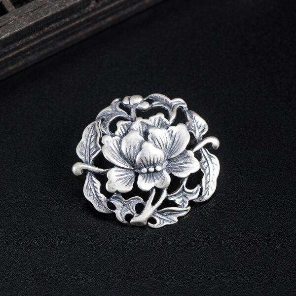 retro hollow peony flower shape s925 sterling silver brooch