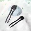 simple two pronged Black Sandalwood hairpin, wood hair fork