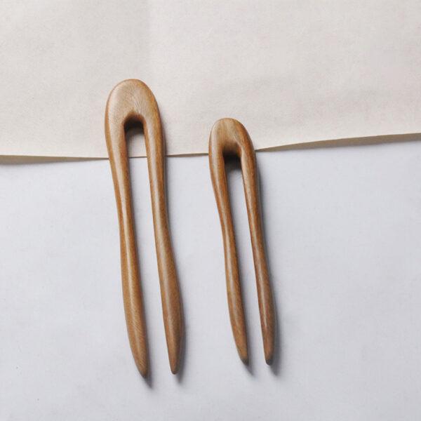 simple two pronged Guaiac wood hairpin, hair fork