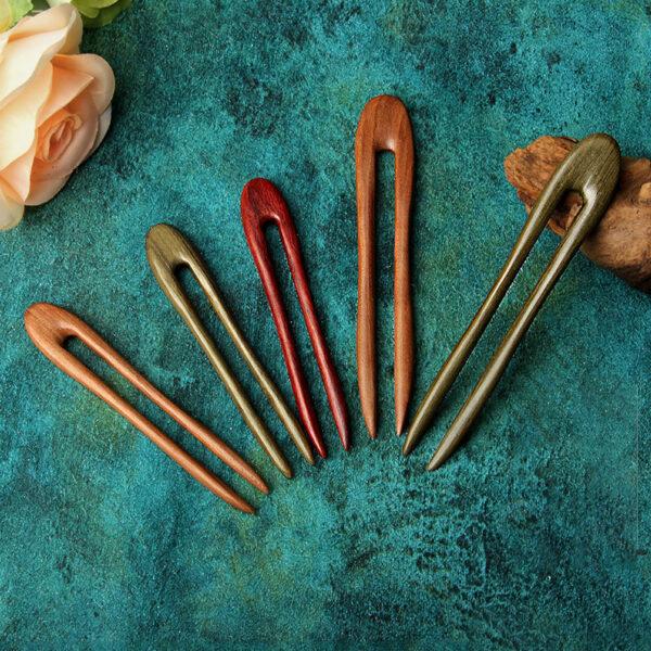 simple two pronged wood hairpin, hair fork