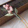 nice Gardenia flower and berries shape two prong silk hairpin, hair fork