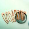 nice multi shape peach wood two pronged hairpin, hair fork