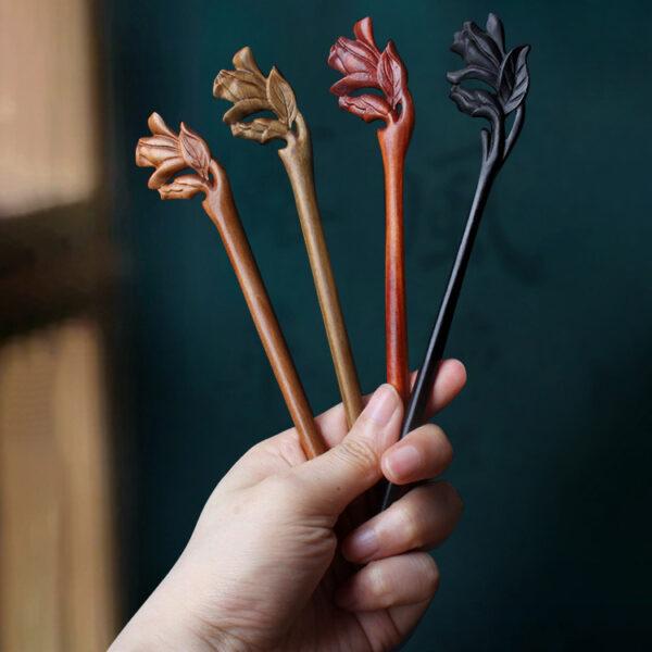 nice magnolia flower shape wood hairpin, hair stick