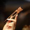 cute cat shape two pronged Peach wood hairpin, hair fork