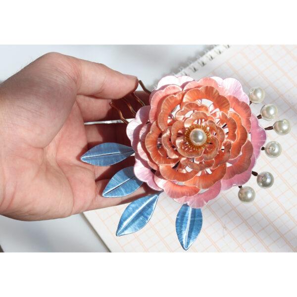 nice hollow silk flowers multi pronged hairpin, hair fork