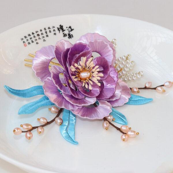 nice hollow silk flowers multi pronged hairpin, hair fork