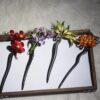 nice colorful velvet flowers wood hairpin, hair stick