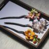 nice colorful velvet flowers wood hairpin, hair stick