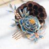 nice hollow silk flowers multi pronged hairpin, hair fork