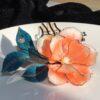 nice orange velvet peony flower shape multi pronged hairpin, hair fork