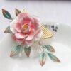 nice pink silk camellia flower multi pronged hairpin, hair comb