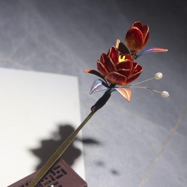 nice red velvet rose flowers shape hairpin, hair stick