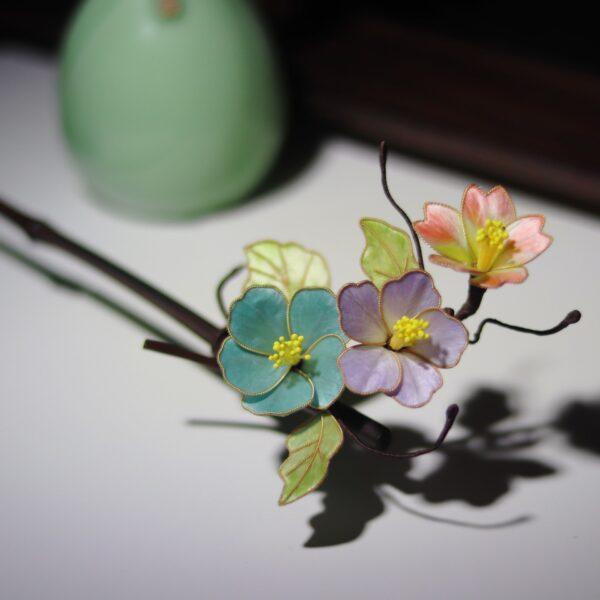 nice colorful velvet multi flowers shape bamboo hairpin, hair stick