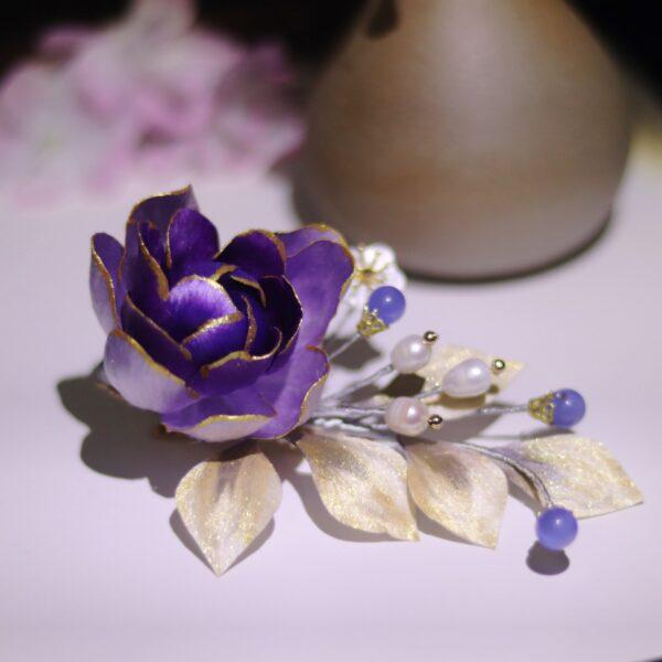 nice purple velvet rose flower shape hair clip