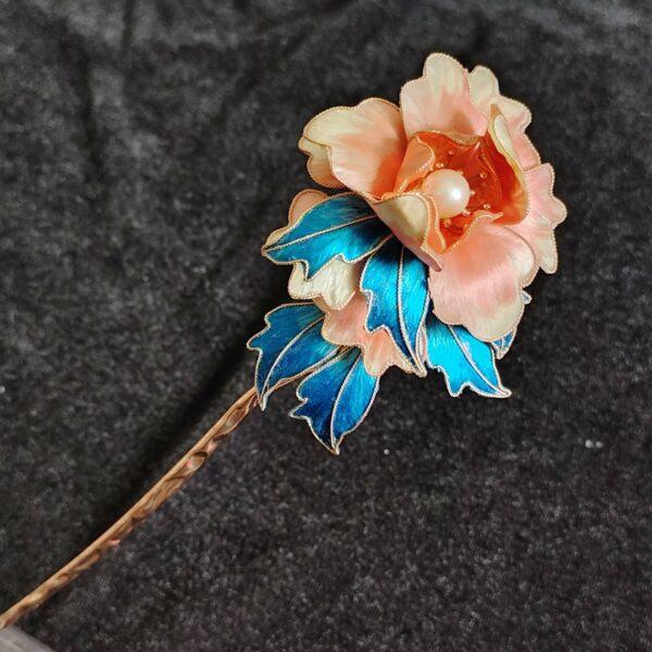 nice pink velvet peony flower shape hairpin, hair stick