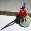 nice red velvet peony flowers and butterfly shape wood hairpin, hair stick