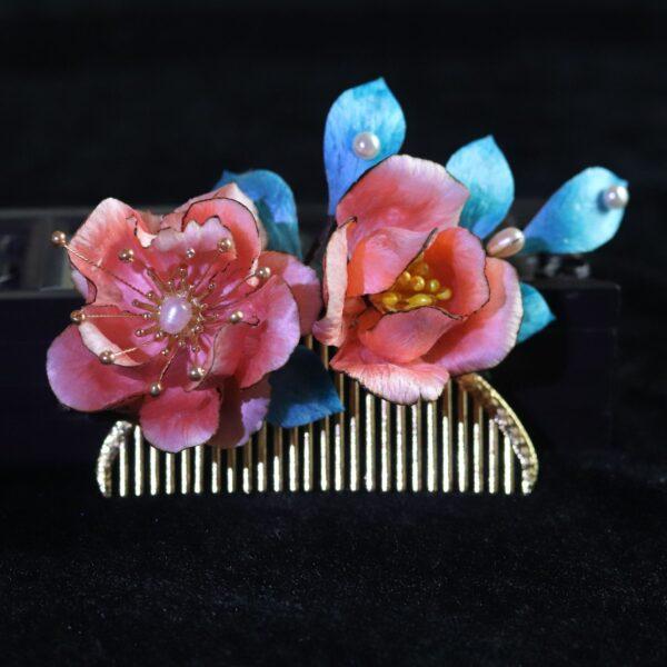 nice colorful velvet peony flowers shape multi pronged hairpin, hair comb