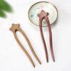 star shape two prongs wood hairpin, wood hair fork