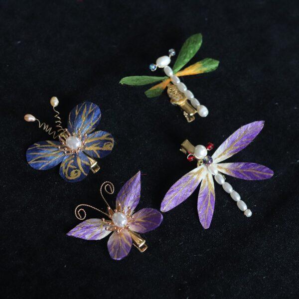 nice colorful velvet butterfly and dragonfly shape hair clip