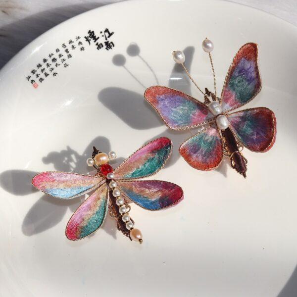 nice colorful velvet butterfly and dragonfly shape hair clip